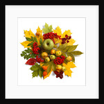 An autumn wreath with leaves, apples and berries by Anonymous
