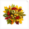 An autumn wreath with leaves, apples and berries by Anonymous