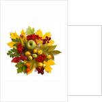 An autumn wreath with leaves, apples and berries by Anonymous