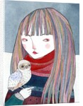 A girl with a small owl sitting on her hand by Anonymous