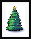A Christmas tree with ornaments, snowflakes and a star by Anonymous