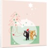 Two cats next to a Christmas tree and stars on a pink background by Anonymous