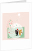 Two cats next to a Christmas tree and stars on a pink background by Anonymous