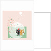 Two cats next to a Christmas tree and stars on a pink background by Anonymous