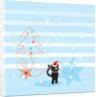 A black cat wearing a Santa hat next to a Christmas tree and stars by Anonymous