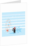 A black cat wearing a Santa hat next to a Christmas tree and stars by Anonymous