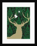 Silhouette of a deer, a dove and a star against a decorative background by Anonymous