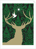Silhouette of a deer, a dove and a star against a decorative background by Anonymous