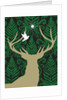 Silhouette of a deer, a dove and a star against a decorative background by Anonymous