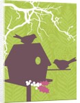Silhouettes of a bird house and two birds by Anonymous