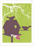 Silhouettes of a bird house and two birds by Anonymous