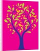 A fruit tree with birds in it on a pink background by Anonymous
