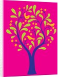 A fruit tree with birds in it on a pink background by Anonymous