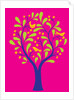 A fruit tree with birds in it on a pink background by Anonymous