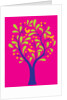 A fruit tree with birds in it on a pink background by Anonymous