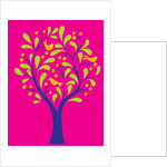 A fruit tree with birds in it on a pink background by Anonymous