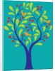 A fruit tree with birds in it on a turquoise background by Anonymous