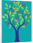 A fruit tree with birds in it on a turquoise background by Anonymous