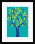 A fruit tree with birds in it on a turquoise background by Anonymous