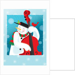 A happy snowman playing an upright bass by Anonymous