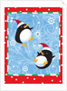 Two penguins in Santa hats playing in the snow by Anonymous