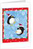 Two penguins in Santa hats playing in the snow by Anonymous