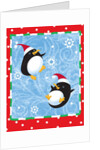 Two penguins in Santa hats playing in the snow by Anonymous