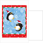 Two penguins in Santa hats playing in the snow by Anonymous