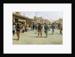 Troops patrolling market in Iraq by Anonymous