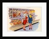 Boy and girl shopping at butcher shop by Anonymous