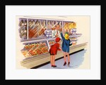 Boy and girl shopping at butcher shop by Anonymous