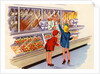 Boy and girl shopping at butcher shop by Anonymous