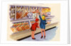 Boy and girl shopping at butcher shop by Anonymous