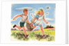 Boy and girl running with basket of groceries by Anonymous