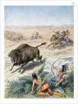Native American men hunting bison by Anonymous
