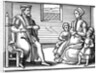 Woodcut of Puritan family learning to sing psalms by Anonymous