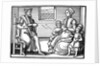 Woodcut of Puritan family learning to sing psalms by Anonymous