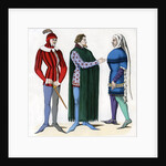 Valet and lords in 14th century costume by Anonymous