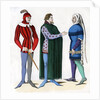 Valet and lords in 14th century costume by Anonymous