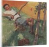 Boy daydreaming while fishing by Anonymous