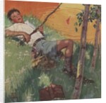 Boy daydreaming while fishing by Anonymous