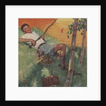 Boy daydreaming while fishing by Anonymous