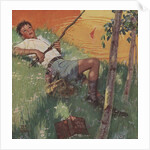 Boy daydreaming while fishing by Anonymous