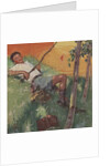 Boy daydreaming while fishing by Anonymous