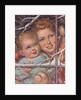 Mother and child looking at bird through window by Anonymous