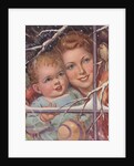 Mother and child looking at bird through window by Anonymous