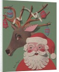 Santa and Reindeer with ornaments collage by Anonymous