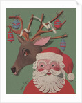 Santa and Reindeer with ornaments collage by Anonymous