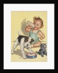 Baby with dog and kitten by Anonymous