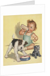 Baby with dog and kitten by Anonymous